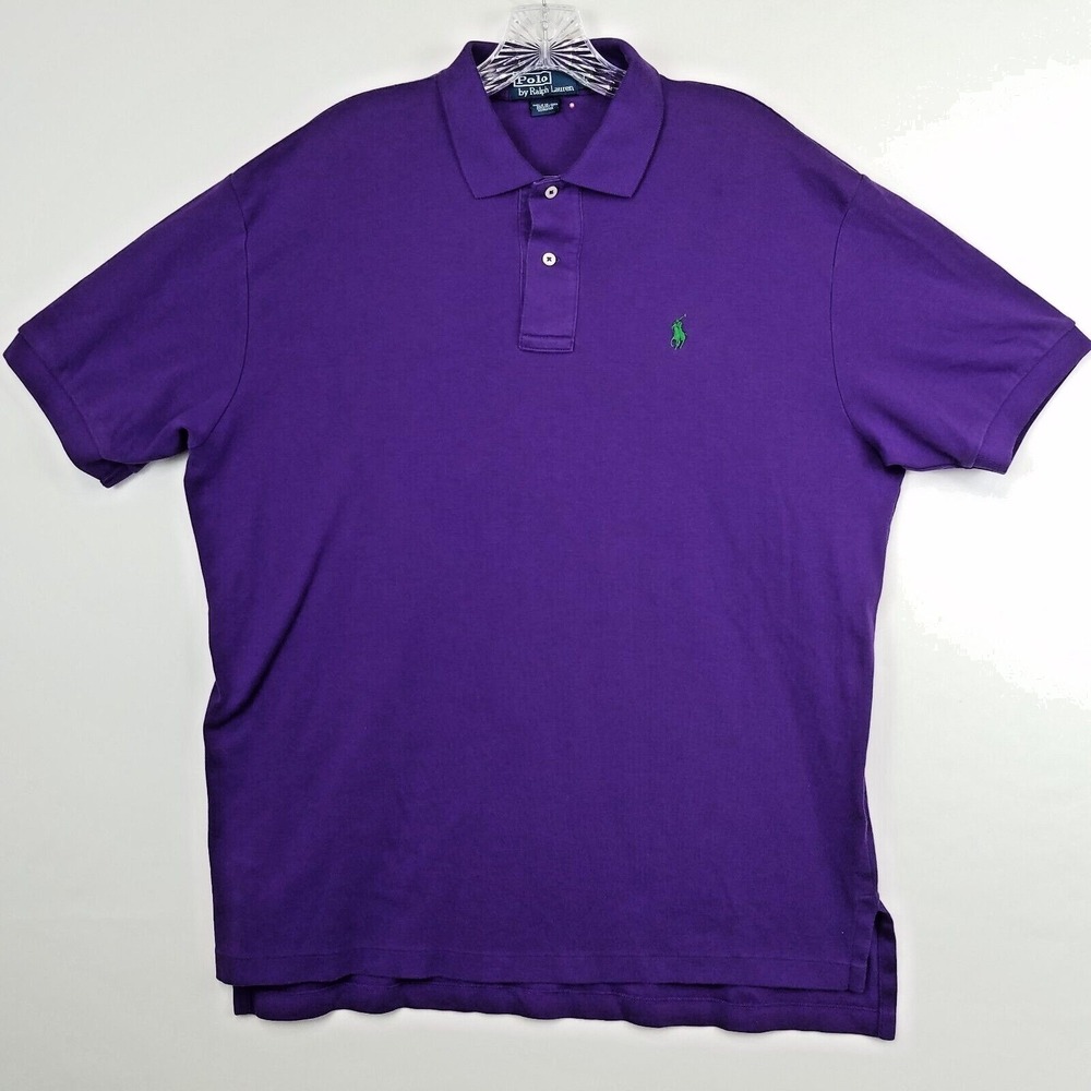 Vintage Polo Ralph Lauren Polo Shirt Men Size L Purple Green Pony Short Sleeve